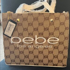 Bebe Los Angeles Tan and White Tote